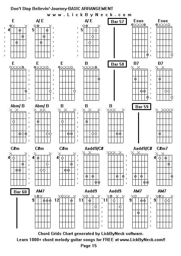 Chord Grids Chart of chord melody fingerstyle guitar song-Don't Stop Believin'-Journey-BASIC ARRANGEMENT,generated by LickByNeck software.